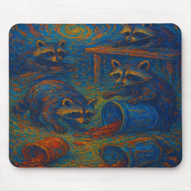 Alfombrilla De Ratón Midnight Mischief – Raccoons Getting into Trouble  (Frente)