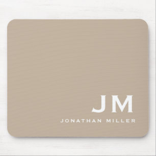Alfombrilla De Ratón Minimal Modern Block Monogram Beige