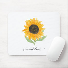 Alfombrilla De Ratón Minimal Rustic Sunflower Personalized Name Script