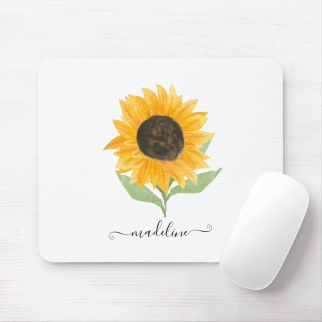 Alfombrilla De Ratón Minimal Rustic Sunflower Personalized Name Script (Con ratón)