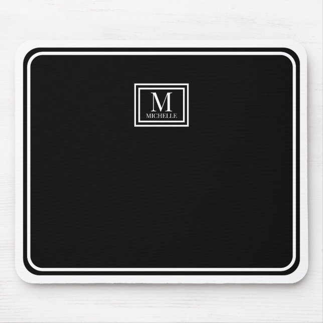 Alfombrilla De Ratón Minimalist Chic Black Monogram Double Boarder (Frente)