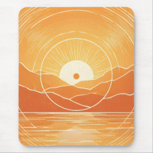 Alfombrilla De Ratón Minimalista Montaña Océano Atardecer Retro Zen