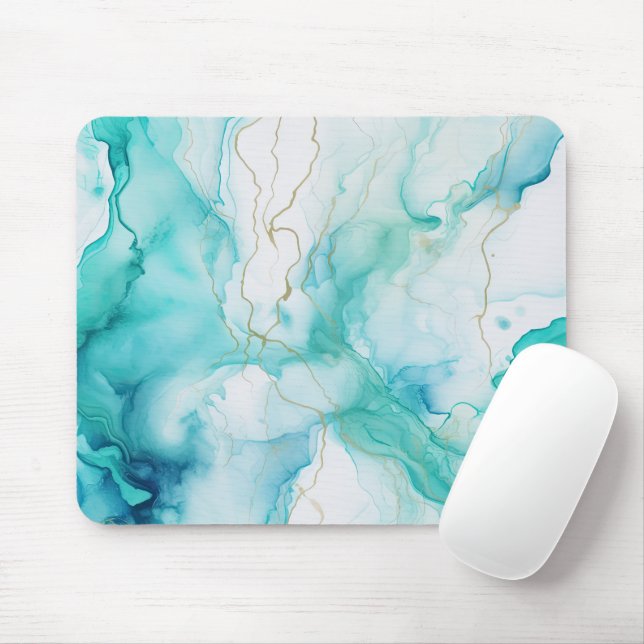 Alfombrilla De Ratón Mint Aqua Ink Marble (Con ratón)