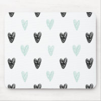 Mint & Black Hearts Doodles Pattern Mousepad