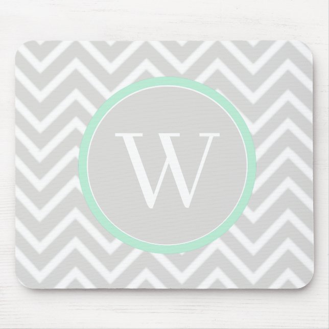 Alfombrilla De Ratón Mint Green Chevron Monograma Mouse Pad (Frente)