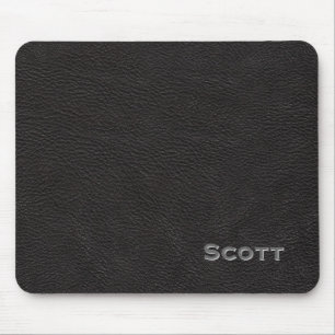 Alfombrilla De Ratón Mirada de cuero negra ejecutiva con monograma del