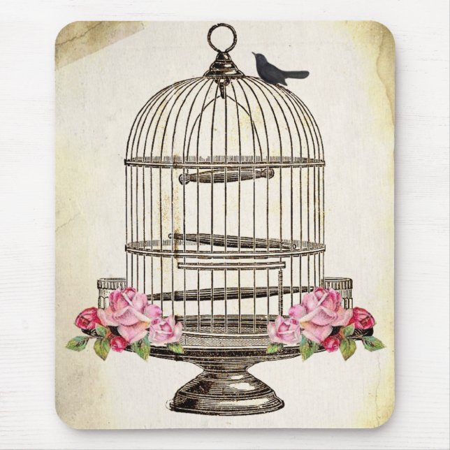 Alfombrilla De Ratón Mirlo bonito que se sienta en BiRDCaGe (Frente)