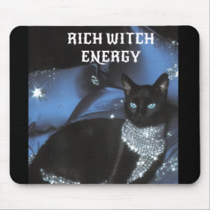 Alfombrilla de ratón mística de gato negro con ene