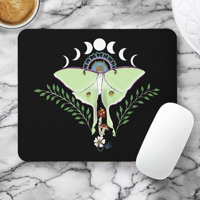 Alfombrilla De Ratón Mística Luna Mariposa Etérea Verde Celestial (Subido por el creador)