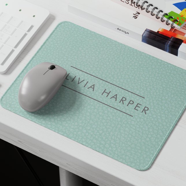 Alfombrilla De Ratón Moda Aqua | Mínima Cuero ("Personalized Monogram Faux Leather Texture Mouse Pad: Elevate Your Workspace with Style)