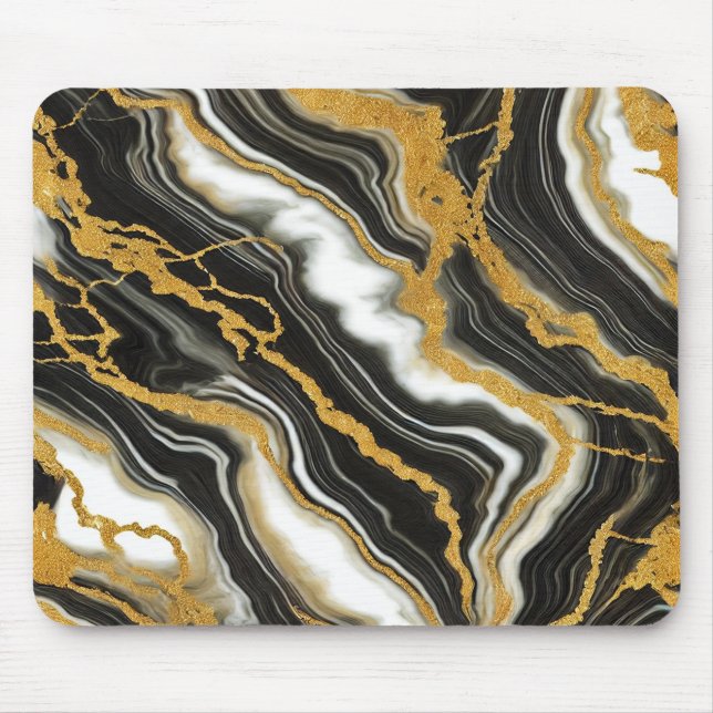 Alfombrilla De Ratón Moda Black White Gold Marble Look Glamour (Frente)