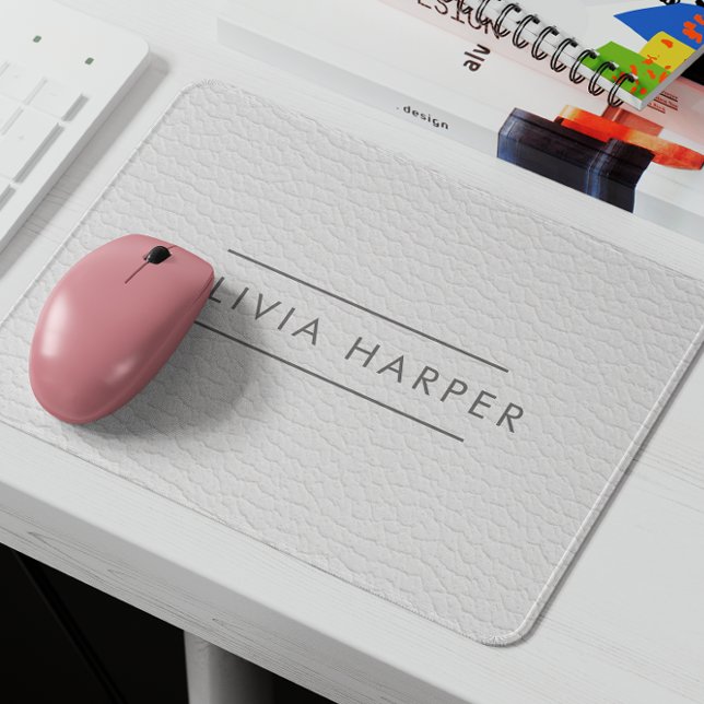 Alfombrilla De Ratón Moda blanca | Mínima Cuero (Custom Monogram Faux Leather Texture Mousepad: Personalized Elegance for Your Workspace)