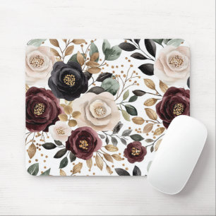Alfombrilla De Ratón Moda Burgundy Cream Floral