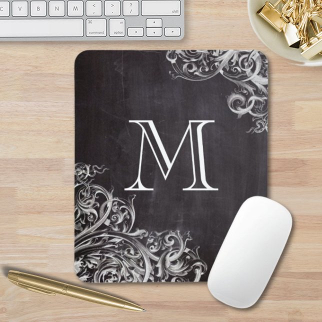Alfombrilla De Ratón moda de casa de campo florece swirls monograma de  (farmhouse chic flourish swirls chalkboard monogram mouse pad)
