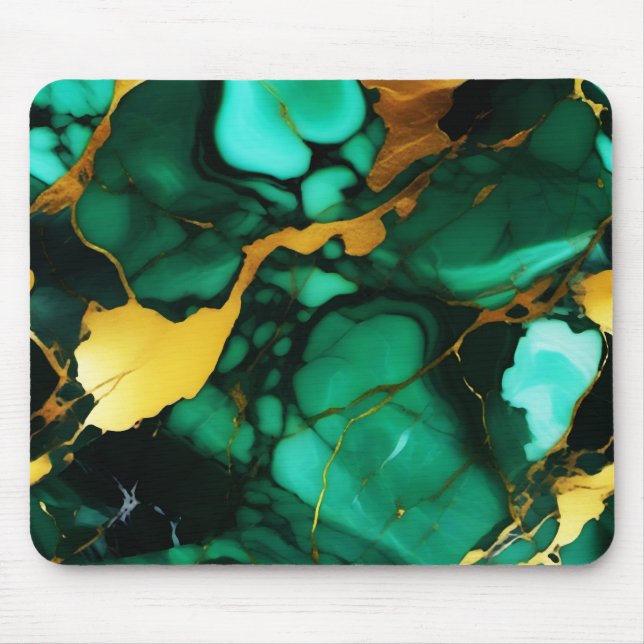 Alfombrilla De Ratón Moda Elegante verde oscuro dorado Faux Marble (Frente)