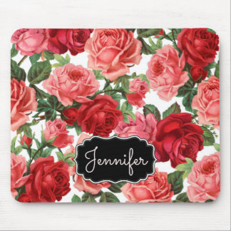 Alfombrilla De Ratón Moda Elegante Vintage Roses rosados nombre floral