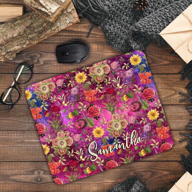 Alfombrilla De Ratón Moda flores moradas rosadas monograma estampado fl (Subido por el creador)