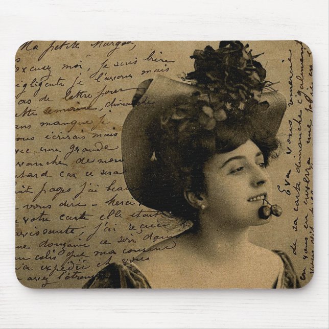 Alfombrilla De Ratón Moda francesa de época mujer de pinzas francesa po (Frente)