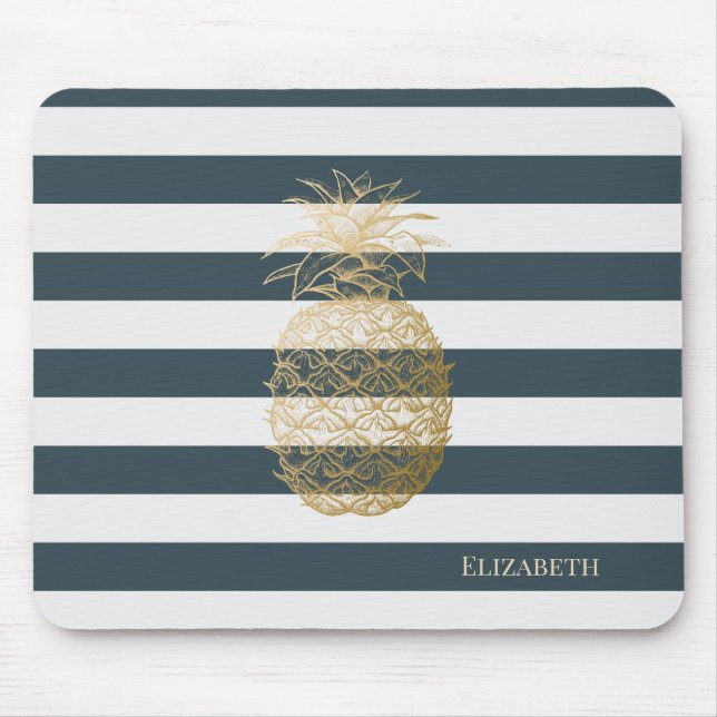 Alfombrilla De Ratón Moda Girly Moderno Gold Pineapple Stripes (Frente)