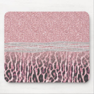Alfombrilla De Ratón Moda Girly Pink Leopard Purpurina de impresión ani