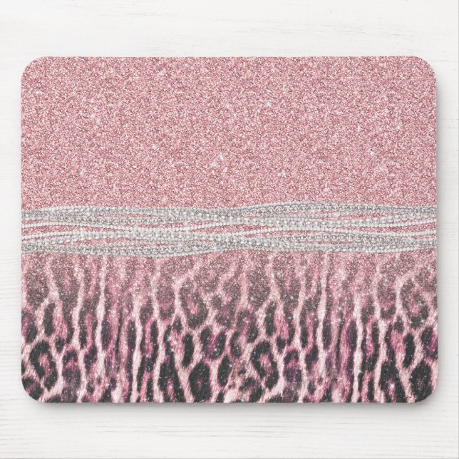 Alfombrilla De Ratón Moda Girly Pink Leopard Purpurina de impresión ani (Frente)