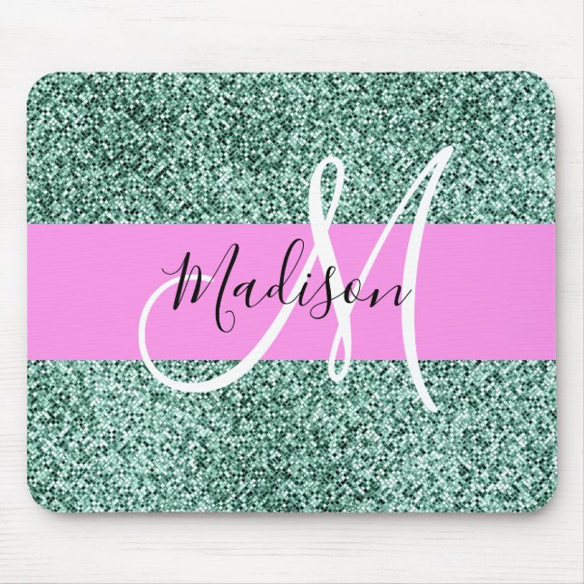 Alfombrilla De Ratón Moda Glam Purpurina verde rosa Nombre de aguja Mon (Frente)