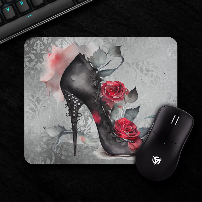 Alfombrilla De Ratón Moda gótica arañada Stiletto y rosa roja (Subido por el creador)