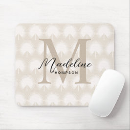 Alfombrilla De Ratón Moda minimalista Beige Anahaw Leaf Script Monogram