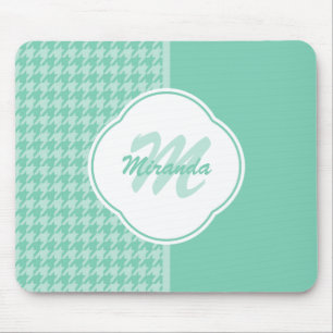 Alfombrilla De Ratón Moda Mint Green Houndstoth con Monograma y nombre