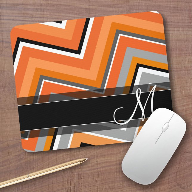 Alfombrilla De Ratón Moda Patrón Chevron Naranja gris negro Monograma (Custom Mousepad)