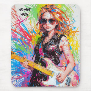Alfombrilla De Ratón Moda Resumen guitarrista de rock femenino anime