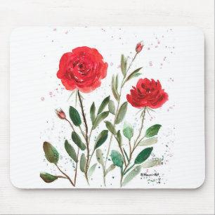 Alfombrilla De Ratón Moda roja elegante jardín floral rosas acuáticos