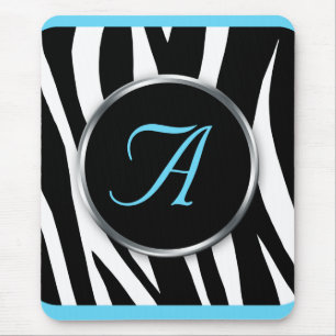 Alfombrilla De Ratón Moda Zebra Imprimir Aqua Blue Monogram mousepad