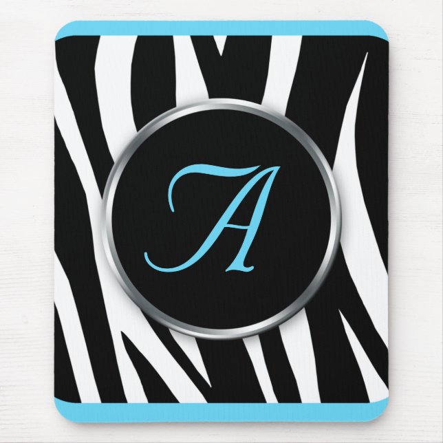 Alfombrilla De Ratón Moda Zebra Imprimir Aqua Blue Monogram mousepad (Frente)
