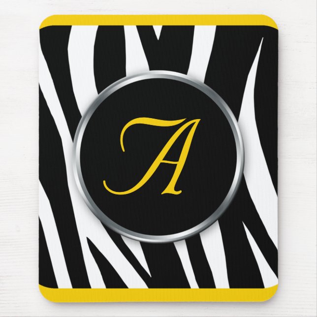 Alfombrilla De Ratón Moda Zebra Imprimir Monograma Amarillo (Frente)