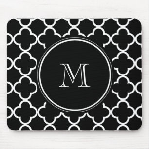 Alfombrilla De Ratón Modelo blanco negro de Quatrefoil, su monograma