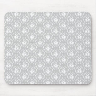 Alfombrilla De Ratón Modelo blanco y gris elegante. Damasco