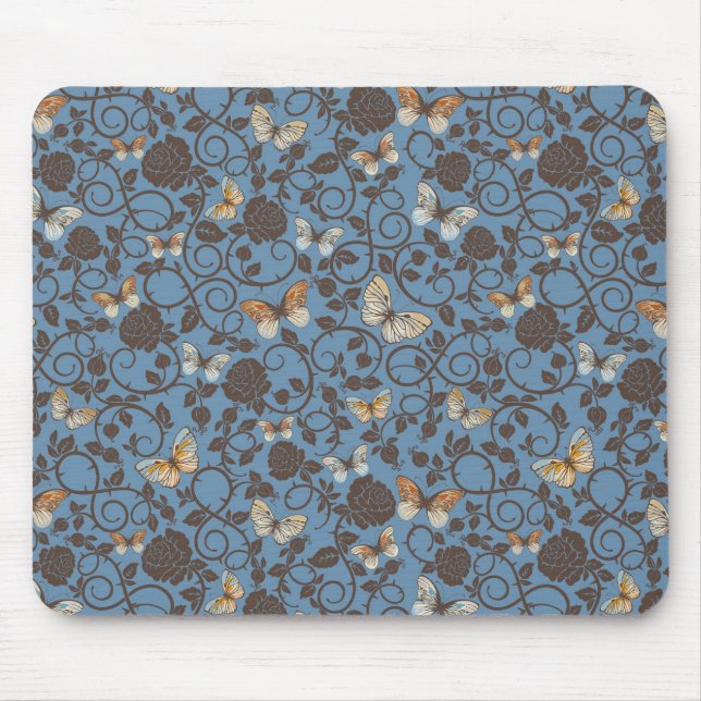 Alfombrilla De Ratón modelo con los rosas y la mariposa (Frente)