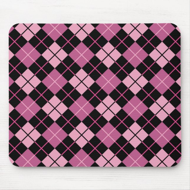 Alfombrilla De Ratón Modelo de Argyle en negro y rosa (Frente)