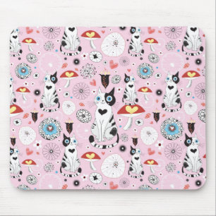 Alfombrilla De Ratón modelo de gatos y de flores
