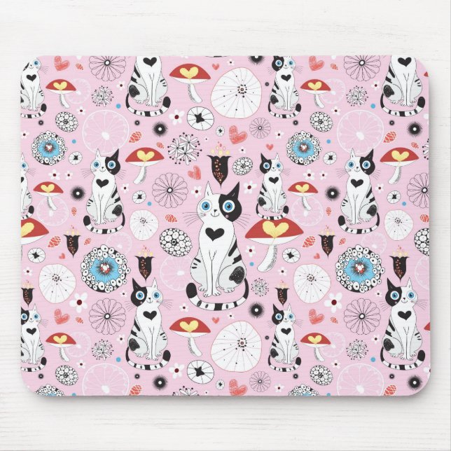 Alfombrilla De Ratón modelo de gatos y de flores (Frente)