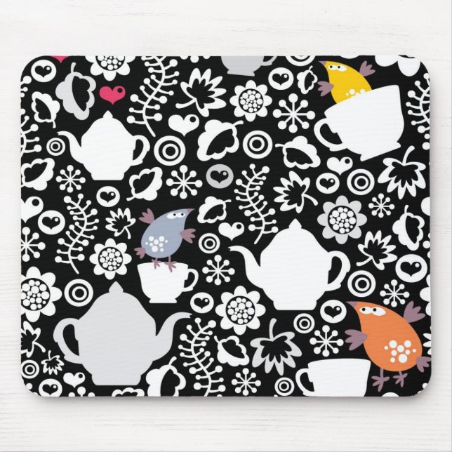 Alfombrilla De Ratón Modelo de los pájaros y de las tazas (Frente)