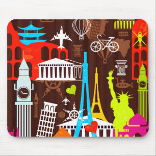 Alfombrilla De Ratón Modelo de neón del World Travel