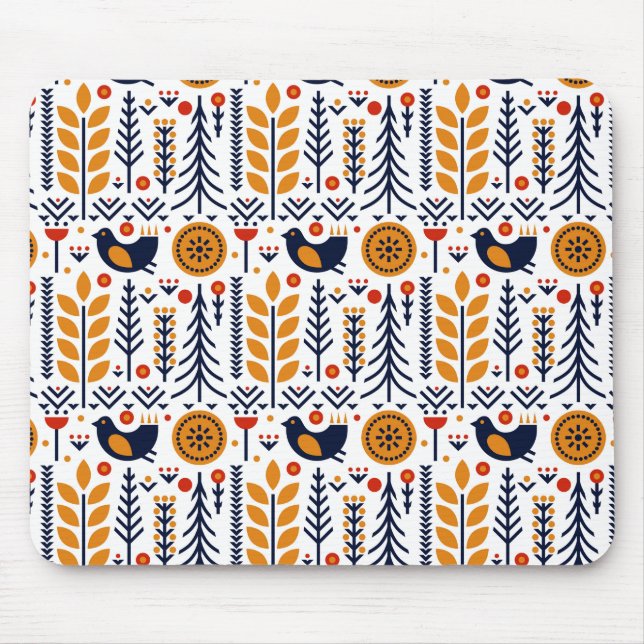 Alfombrilla De Ratón Modelo del arte popular del pájaro del otoño (Frente)