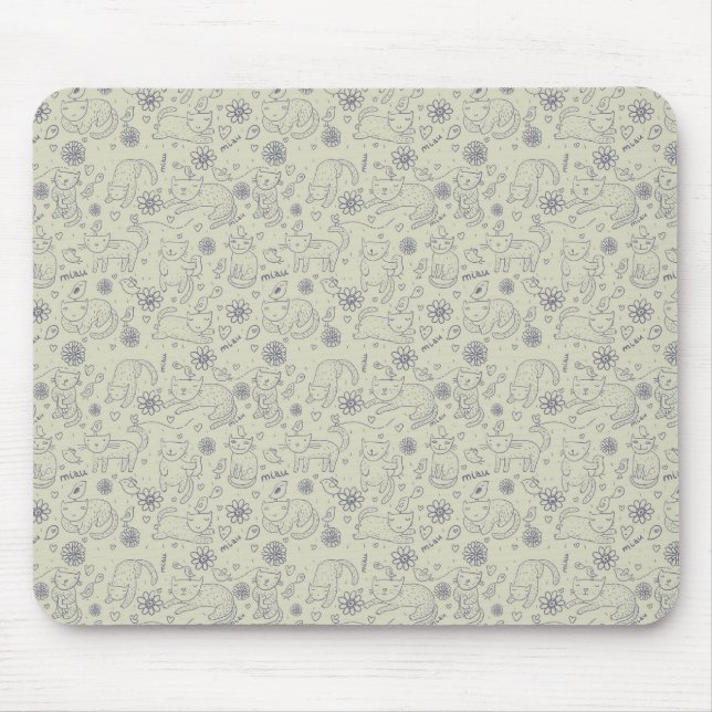 Alfombrilla De Ratón Modelo del dibujo animado con los gatos divertidos (Frente)