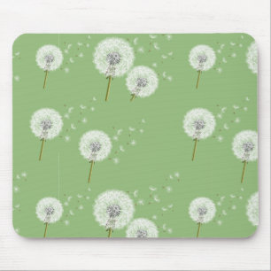 Alfombrilla De Ratón Modelo del diente de león en fondo verde