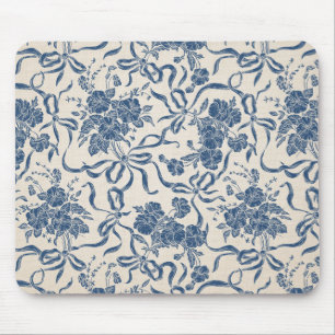 Alfombrilla De Ratón Modelo floral azul de la Marina de Marfil Vintage