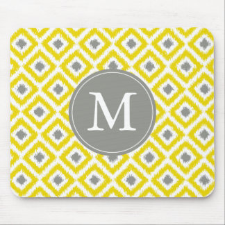 Alfombrilla De Ratón Modelo gris amarillo con monograma de Ikat
