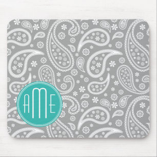 Alfombrilla De Ratón Modelo gris floral elegante de Paisley y monograma