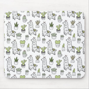 Alfombrilla De Ratón Modelo lindo de la alpaca y del cactus